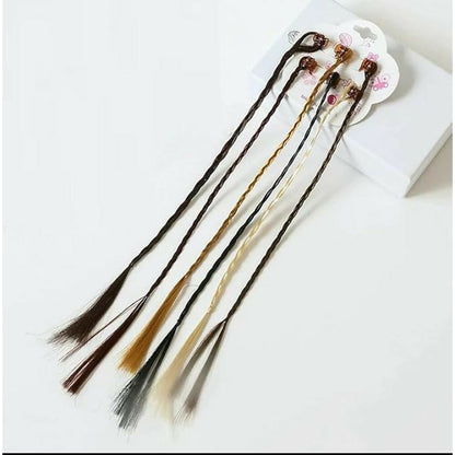 Kids Hair Braid Extensions with Clips | Fun Party Hair Accessories Pack of 6 (Color may vary)