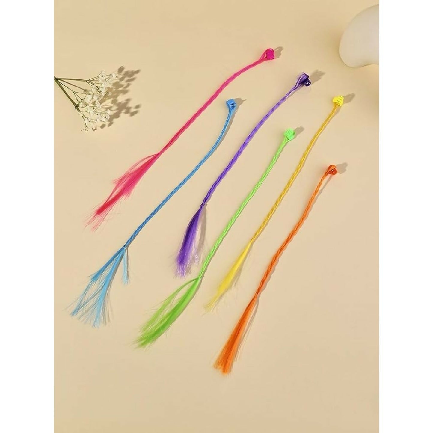 Kids Hair Braid Extensions with Clips | Fun Party Hair Accessories Pack of 6 (Color may vary)