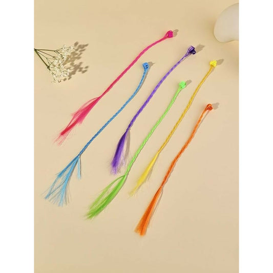 Kids Hair Braid Extensions with Clips | Fun Party Hair Accessories Pack of 6 (Color may vary)