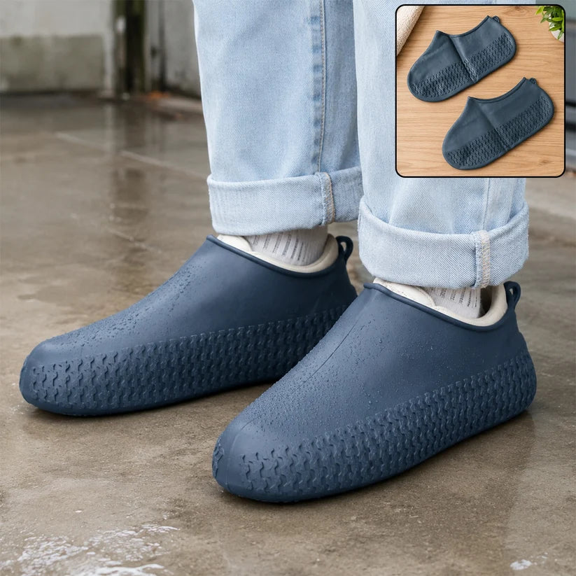 Reusable Waterproof Silicone Rain Shoe Cover Grey Small Non Slip(pair)