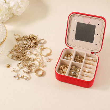 Mini Jewelry Organizer Box With Mirror For Rings And Earrings (1 Pc)