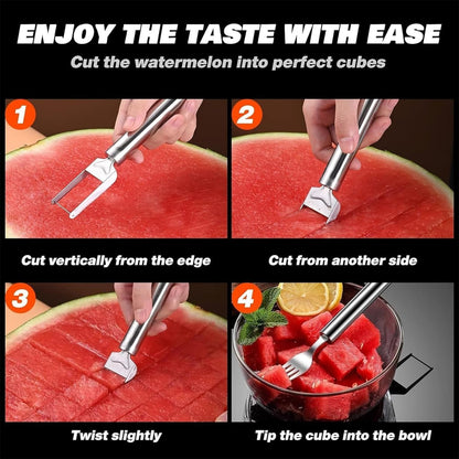 Stainless Steel 2 In 1 Watermelon Slicer Cutter With Fork Fruit Tool (1 Pc)