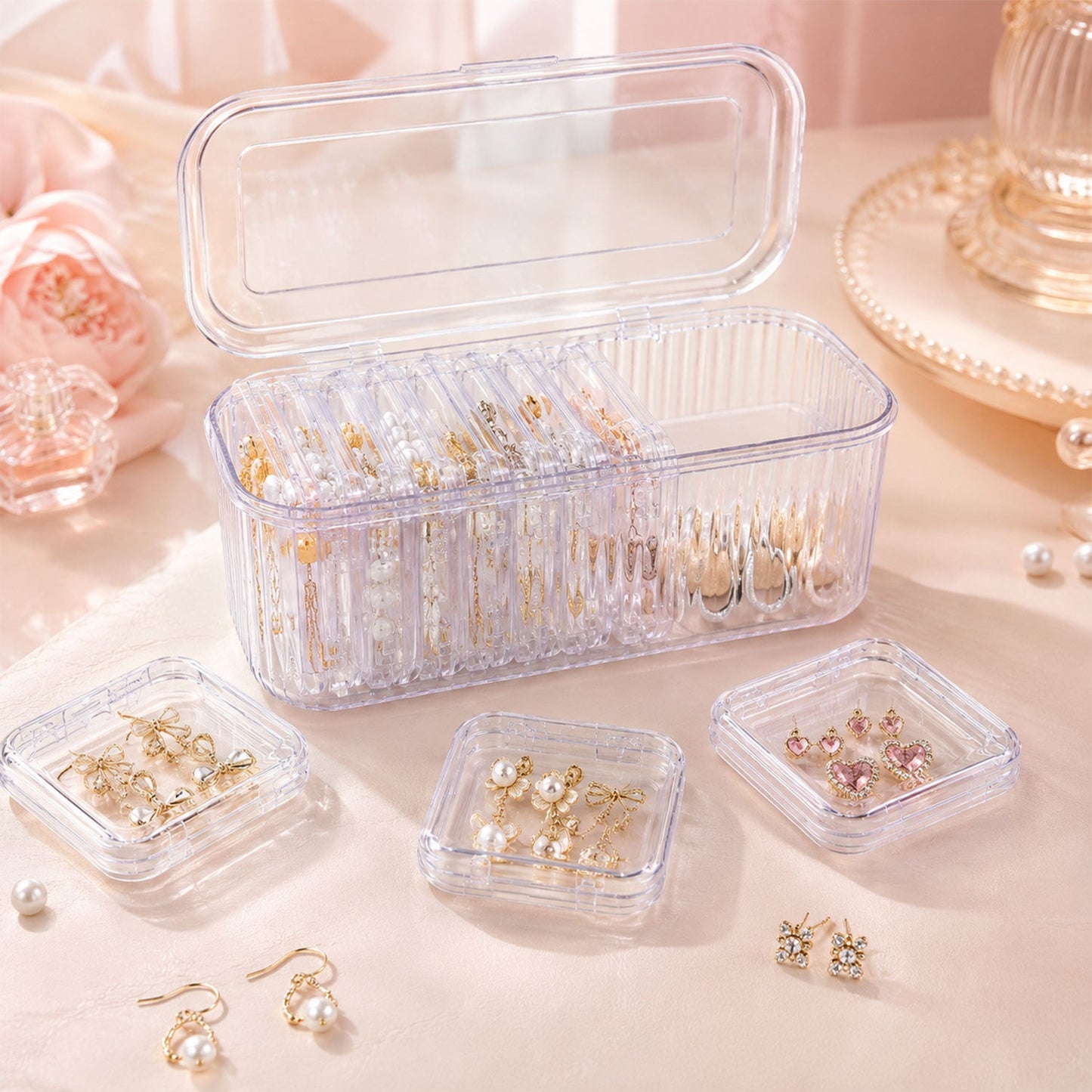 Acrylic Jewellery Storage Box  Clear Organizer With 10 Compartments