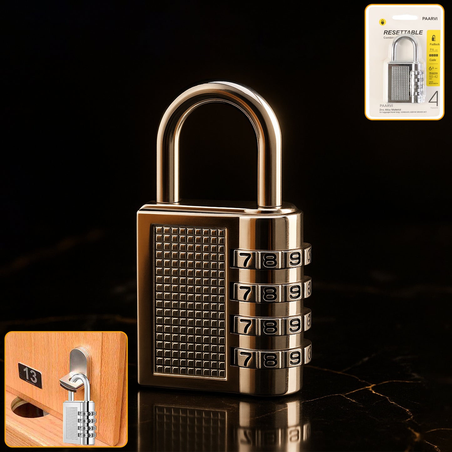 Heavy-duty 4-digit Resettable Combination Padlock (1 Pc)