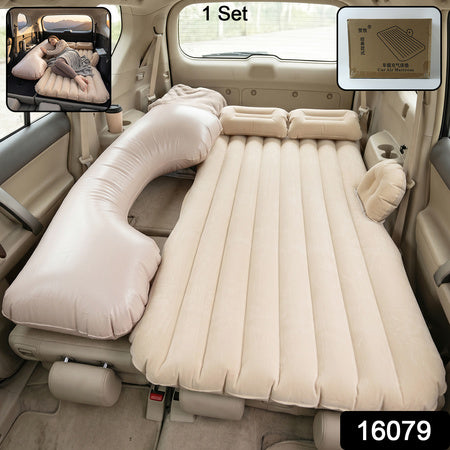 Portable Car Air Mattress Bed Set With Pump  Pillows Inflatable (Beige)