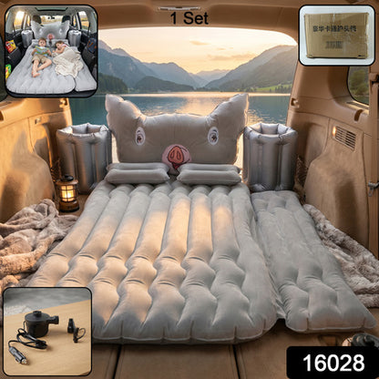 Portable Car Air Mattress Set With Pig Pillow And Cushions For Travel Comfort (1 Set)