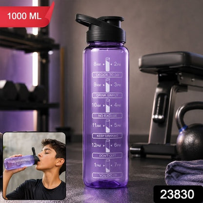 Plastic Motivational Water Bottle With Time Marker And Flip Lid (1000 Ml)