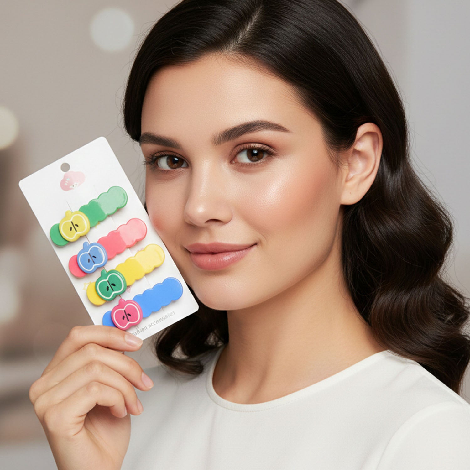 Cute Apple Design Hair Clip Set (4 Pc)