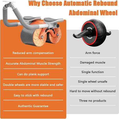 6055 Automatic Rebound Abdominal Wheel Ab Roller Wheel With Timer Elbow Support For Beginners Exercise Double Wheel With Knee Mat Holder For Body Fitness Strength Training Home Gym