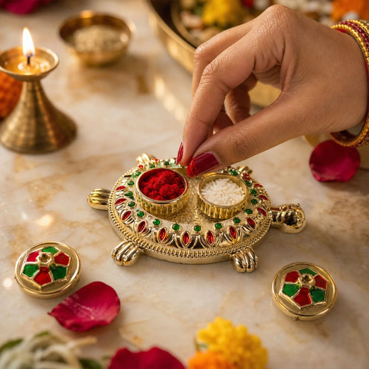 Tortoise Shaped Kankavati Kumkum Holder For Puja And Tilak Rituals (1 Pc)