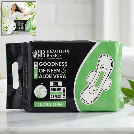 Beautiful Basics Neem  Aloe Vera Sanitary Pads 3xl 360mm Night (28 Pads)