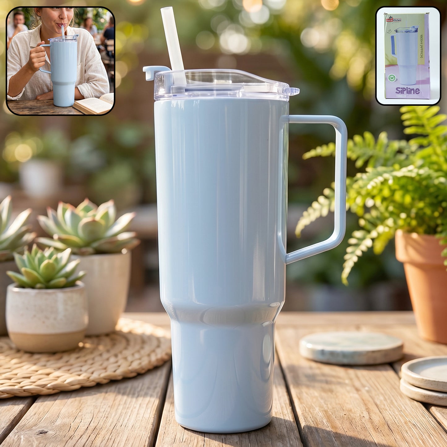 Large Capacity Travel Sipline Tumbler With Handle And Straw Lid (1800ml Approx)