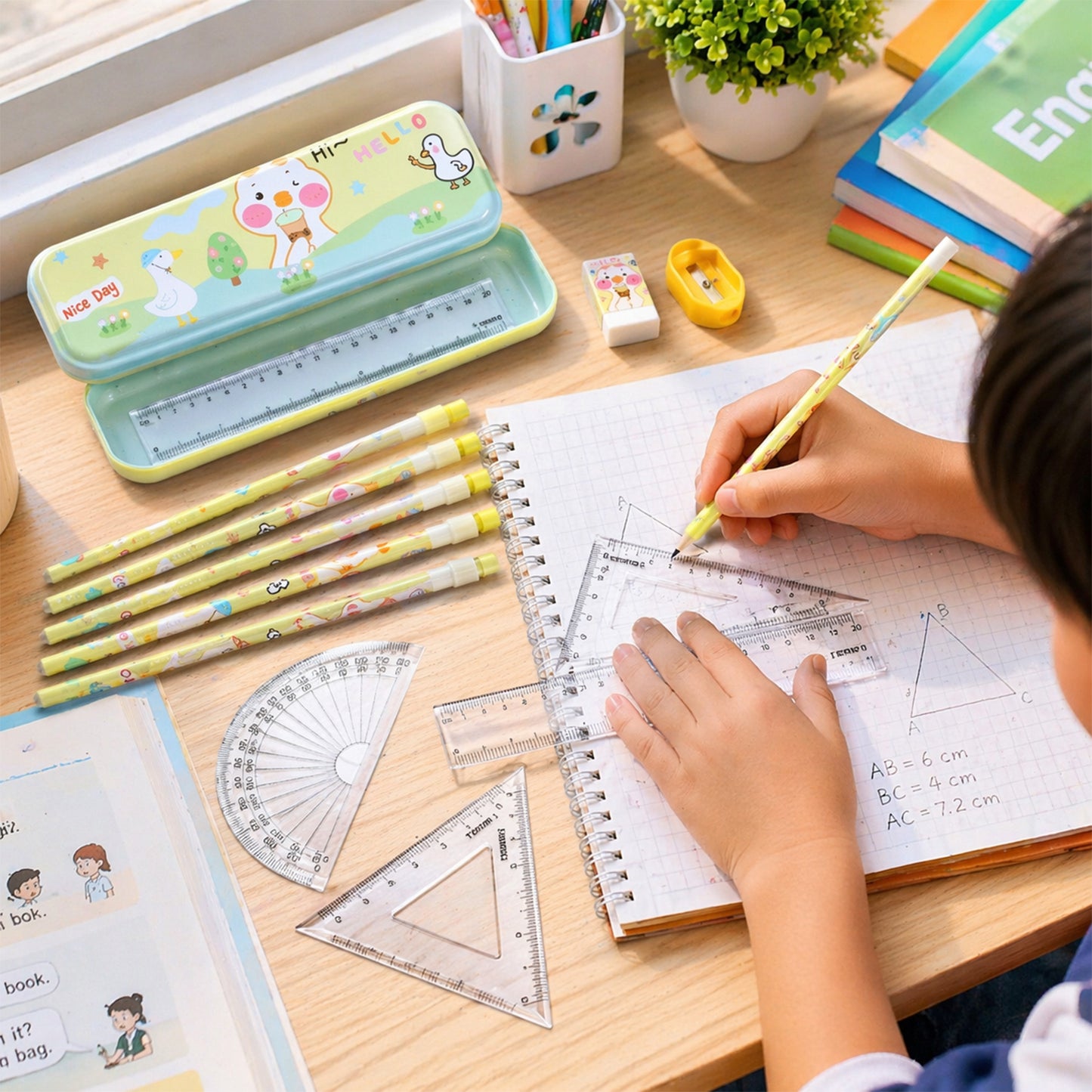 Cute Cartoon Geometry Box Stationery Set (1 Set)