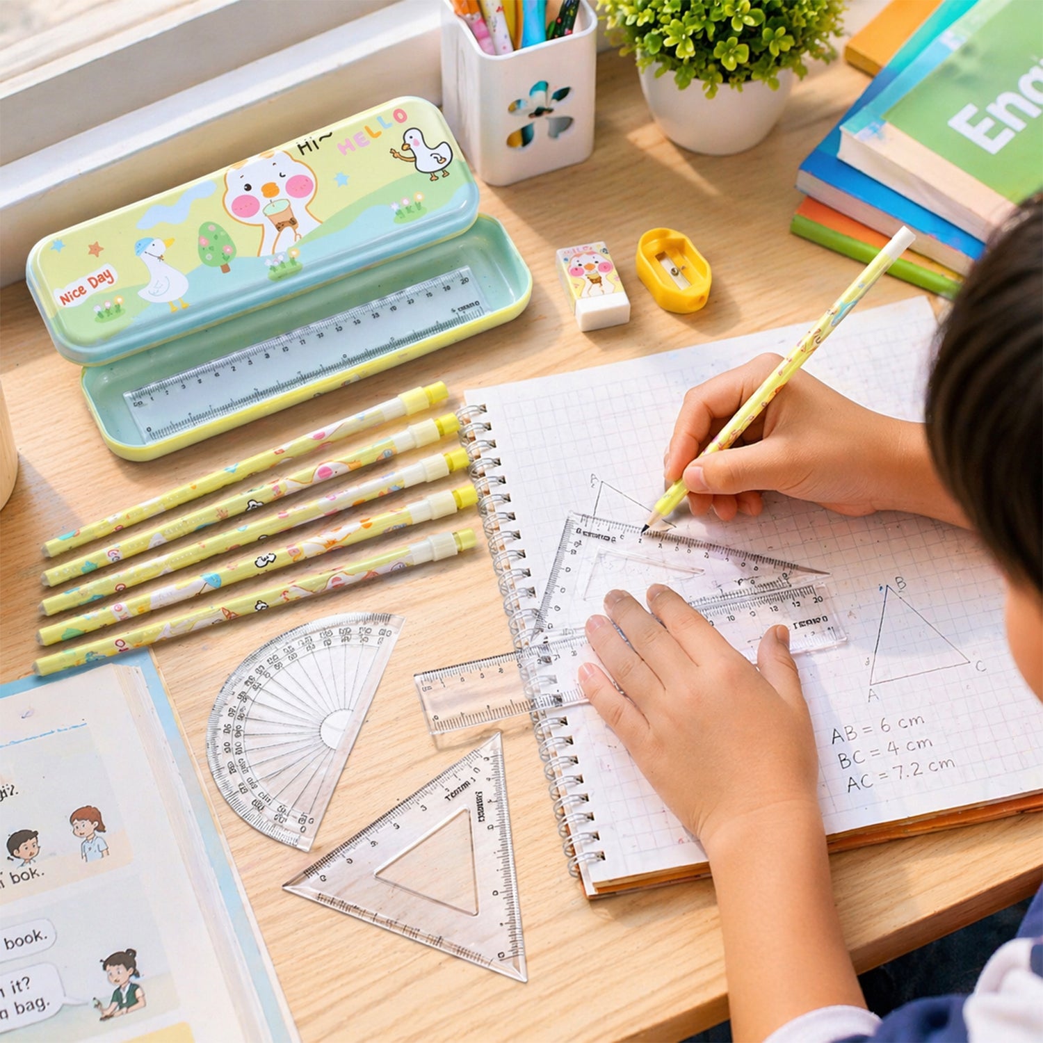 Cute Cartoon Geometry Box Stationery Set (1 Set)