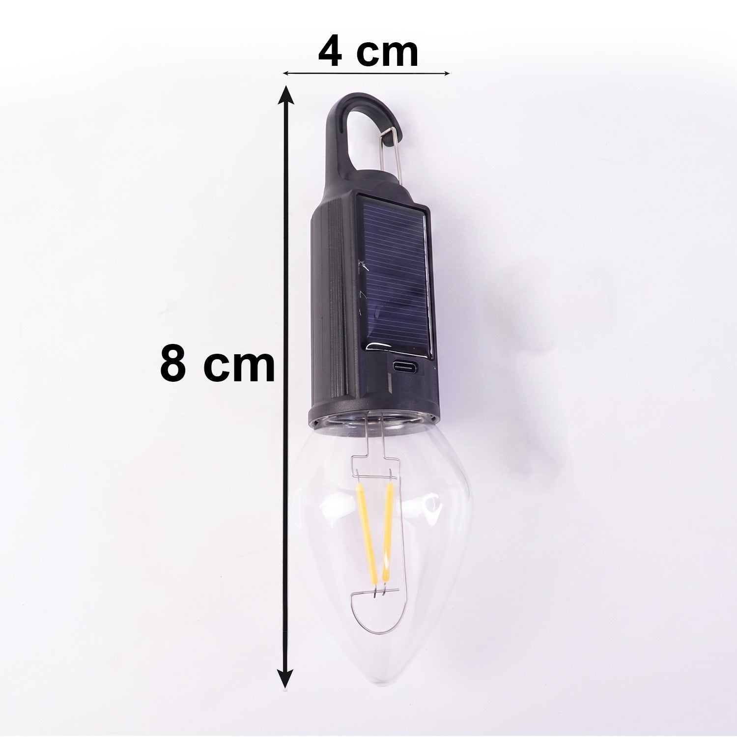 Solar Rechargeable Camping Lamp With Carabiner Clip Warm Led Bulb Light (1 Pc)