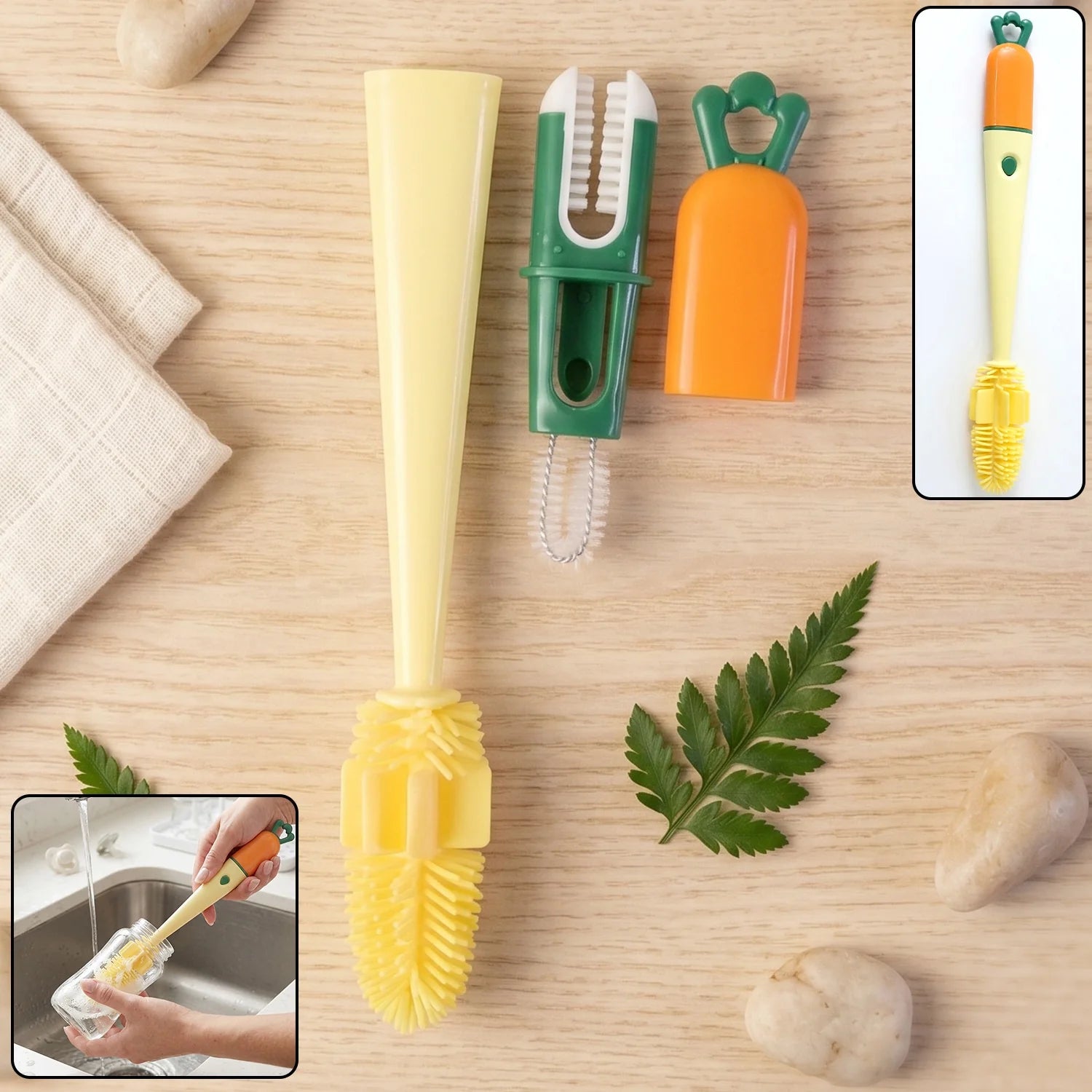 3 In 1 Bottle Cleaning Brush With Silicone Head For Cups And Flasks (1 Pc)