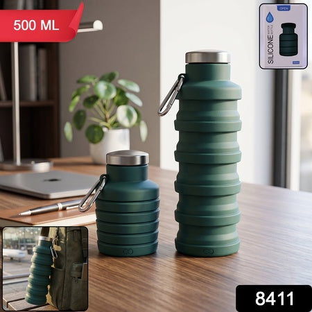 Silicone Foldable Collapsible Leak Proof Travel Sports Water Bottle 500ml (1 Pc)