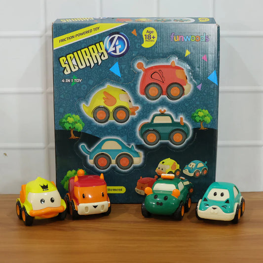 Funwoods Animal Cartoon Pull-back Toy Car - (4 Pc  Set)