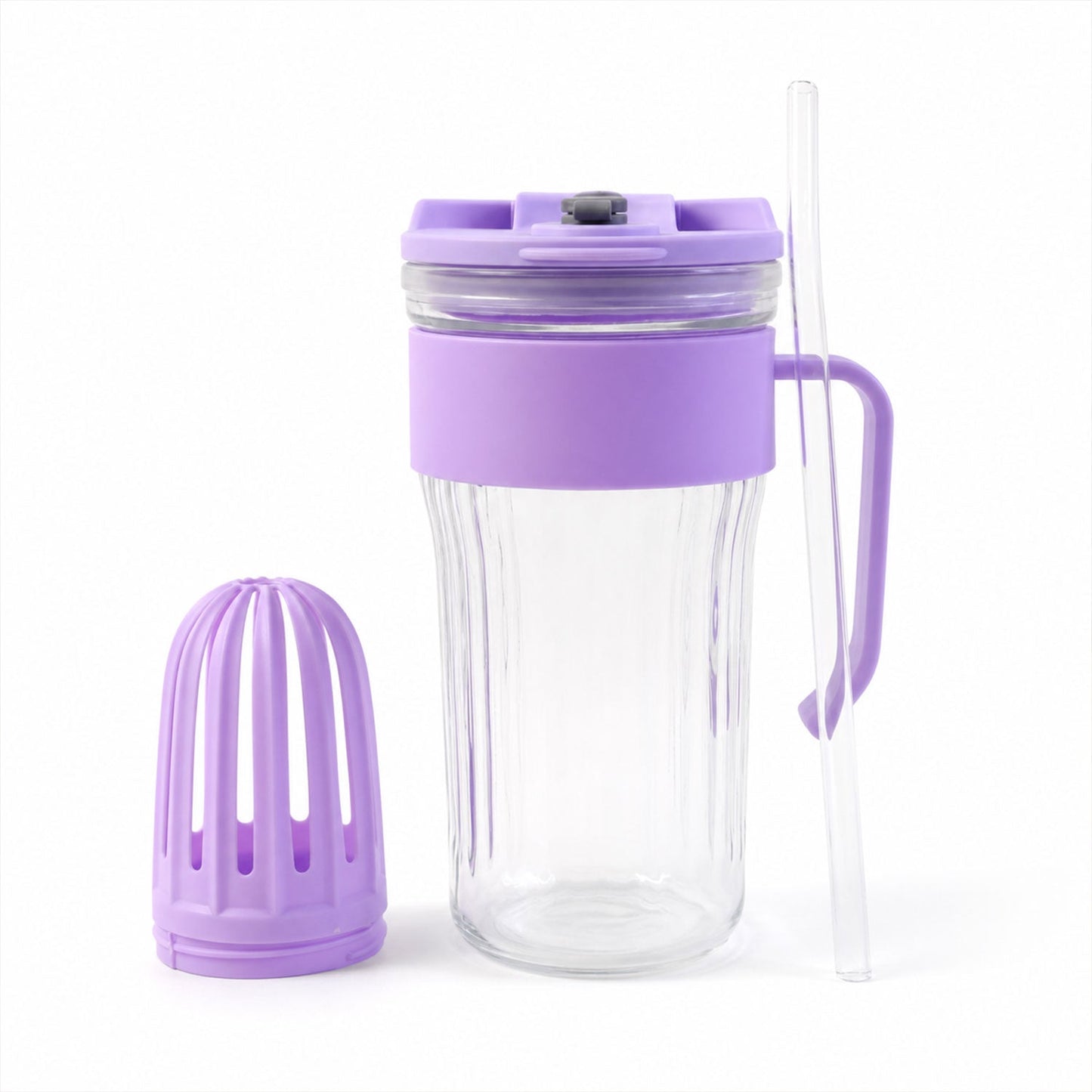 Glass Tumbler With Lid Straw And Handle For Cold Beverages And Juice (1 Pc)