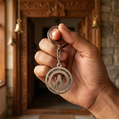 Premium Metal Round Mahakal Keychain 1 Pc