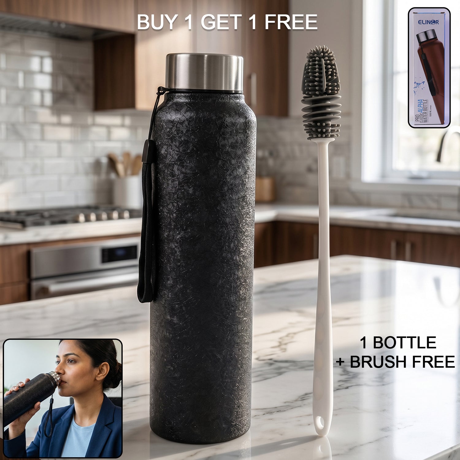 Buy 1 Stainless Steel Water Bottle With Free Cleaning Brush And Bottle (1 Set)