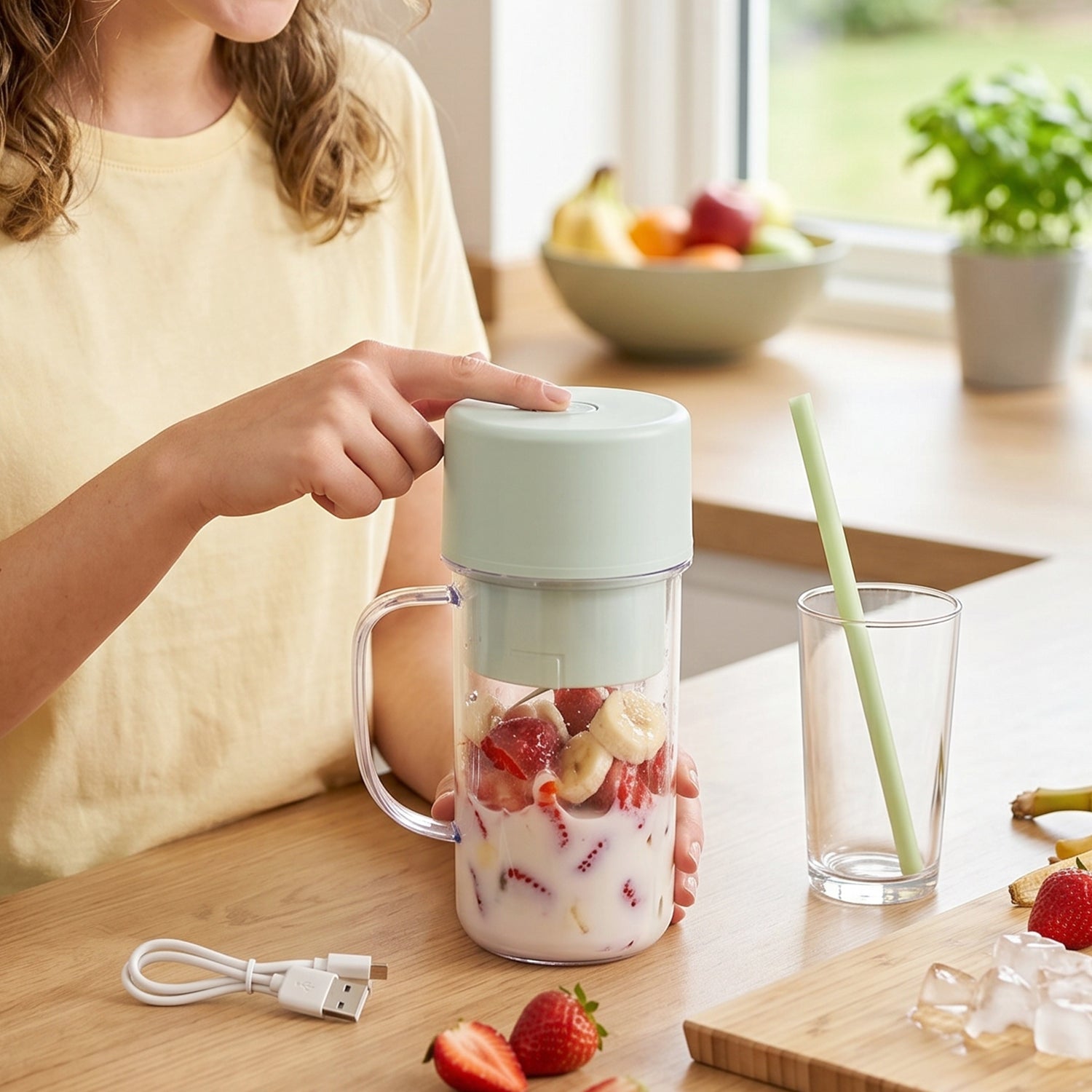 Portable Electric Juicer Mixer Grinder With Handle (1 Pc 340 Ml)
