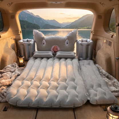 Portable Car Air Mattress Set With Pig Pillow And Cushions For Travel Comfort (1 Set)