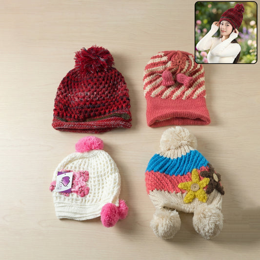 Cute Winter Woolen Knitted Caps For Men  Women (1 Pc Mix Design)