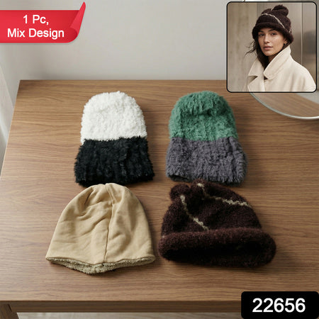 Winter Warm Woolen Beanie Cap For Men  Women (1 Pc Mix Desin)
