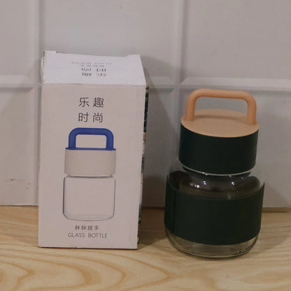 Glass Water Bottle With Handle And Leather Sleeve For Office Travel (1 Pc)