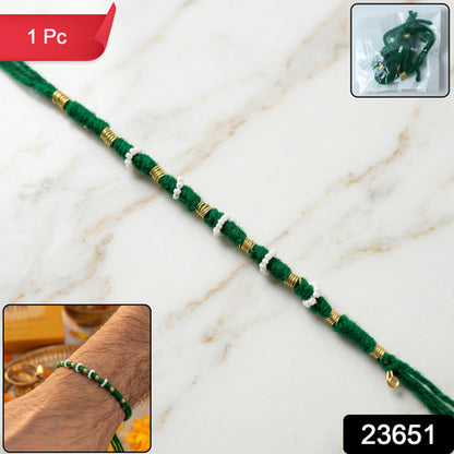 Traditional Green Pearl Beaded Rakhi (1 Pc Mix Color)