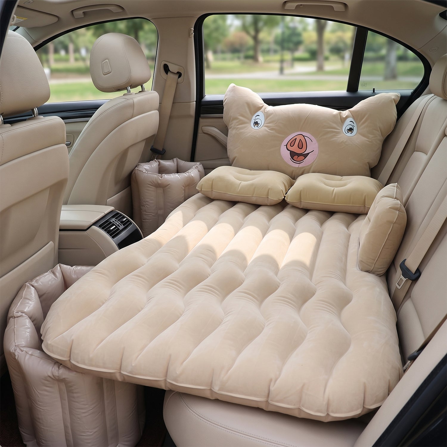 Car Air Mattress Bed Set  Cartoon Pig Design Inflatable Travel Bed With Pillows