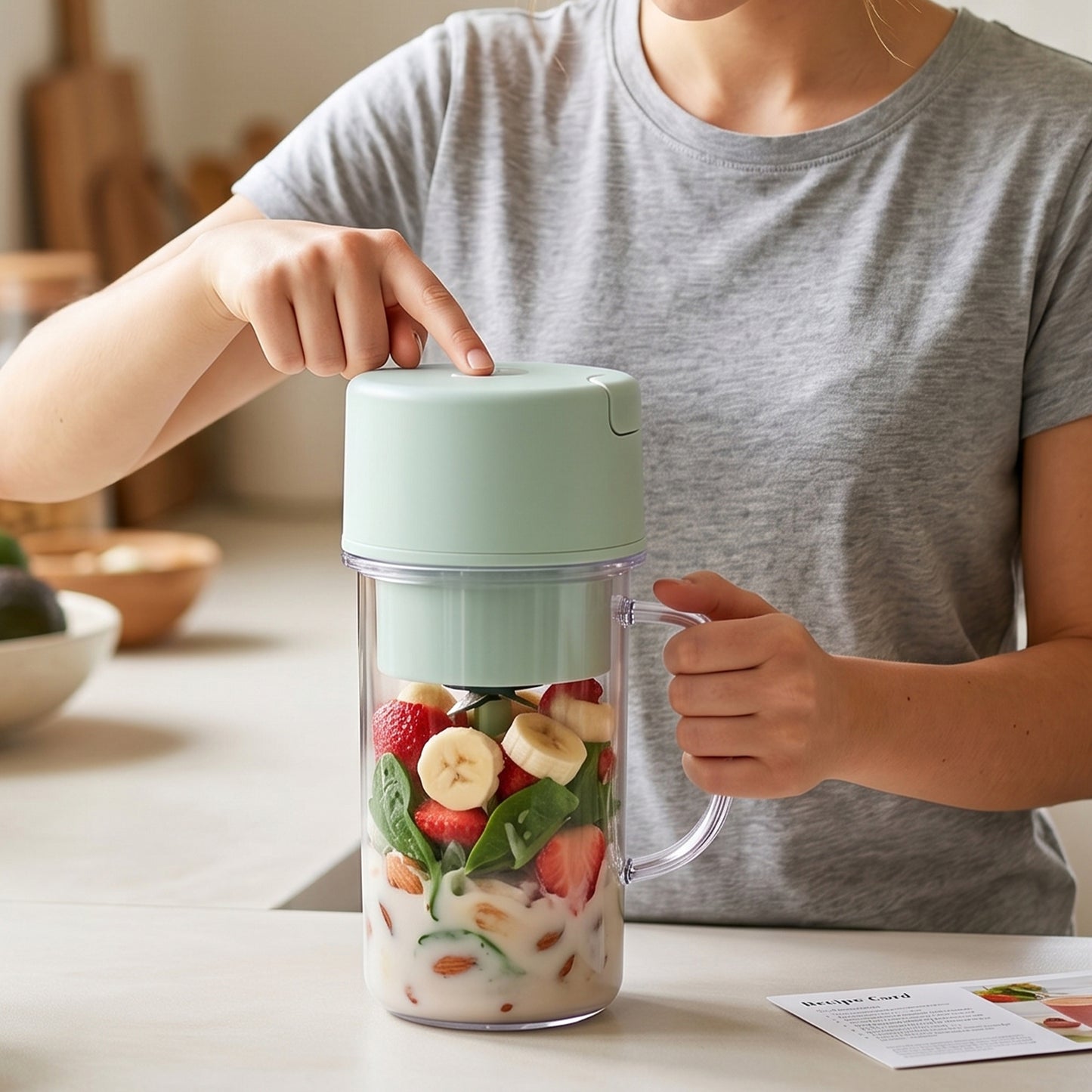 Portable Electric Juicer Mixer Grinder With Handle (1 Pc 340 Ml)