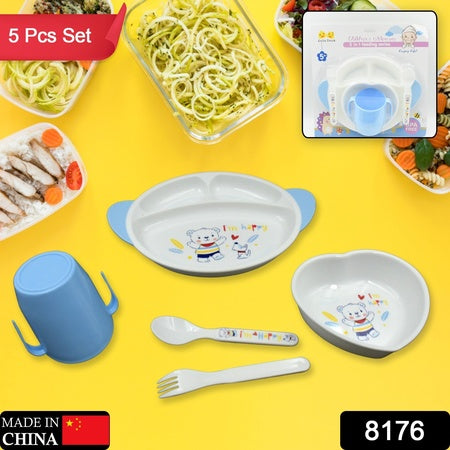 8176 5in1 Baby Feeding Set For Kids And Toddlerschildren Children Dinnerware Set - Feeding Set For Kids Cartoon Design Plate Cup Spoon Fork  Tableware Cutlery For Kids Microwave  Dishwasher Safe (5 Pcs Set)