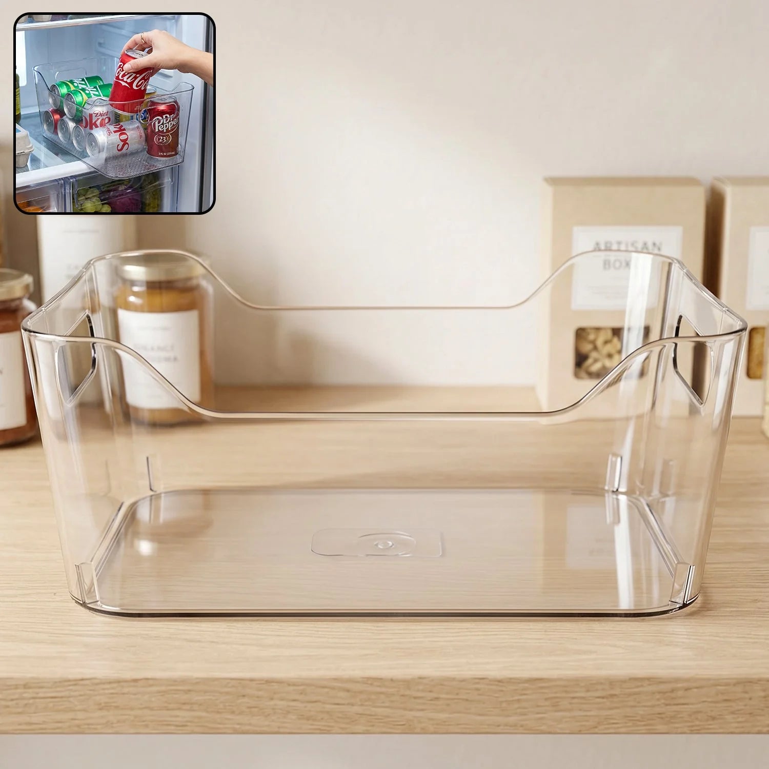 Transparent Plastic Storage Box Organizer With Handle For Fridge Pantry (1 Pc)