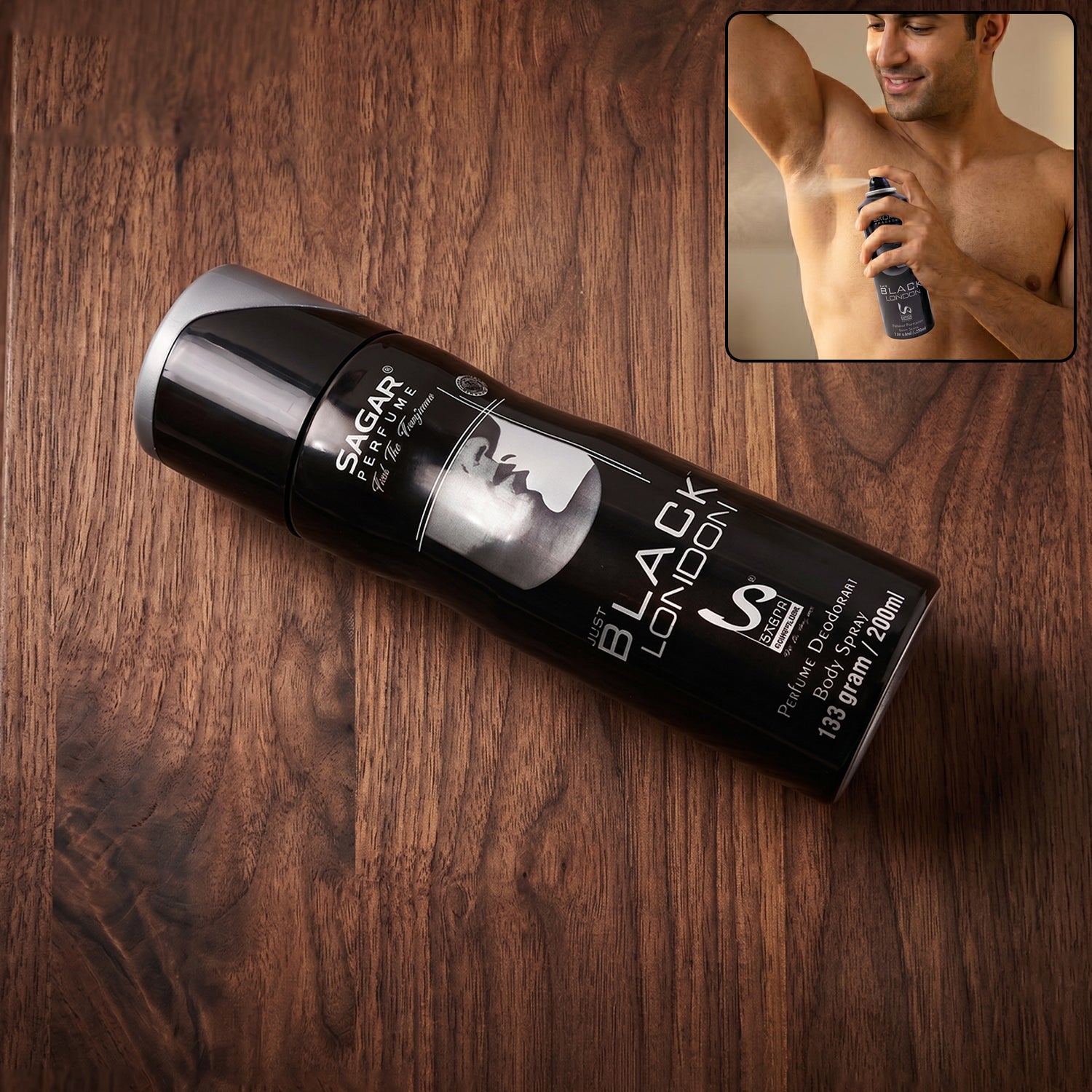 Sagar Just Black London Perfume Body Spray Deodorant For Men (200 Ml)