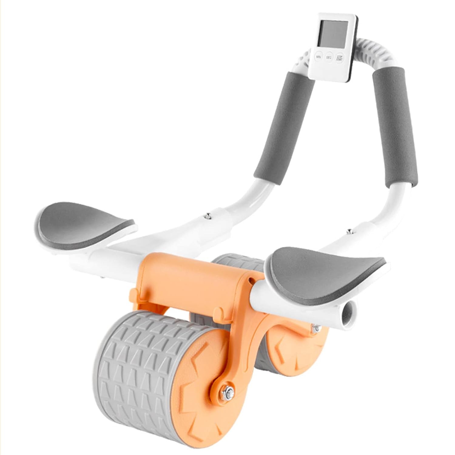 6055 Automatic Rebound Abdominal Wheel Ab Roller Wheel With Timer Elbow Support For Beginners Exercise Double Wheel With Knee Mat Holder For Body Fitness Strength Training Home Gym