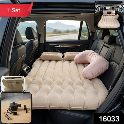 Car Air Mattress Bed Set With Inflatable Cushions And Pump -1 Set (Mix Design)