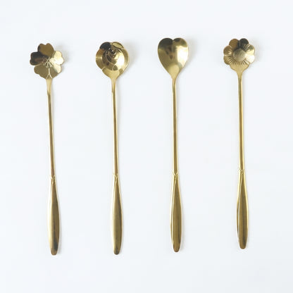 Golden Mini Serving Spoon Set Steel Dessert Tea Coffee Spoons For Home (4 Pc Set)