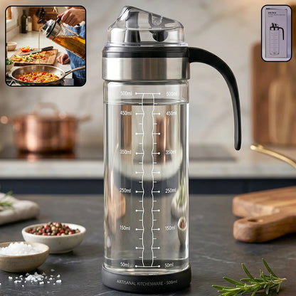 Glass Oil Dispenser Bottle With Handle And Auto Flip Lid For Kitchen (500 Ml)