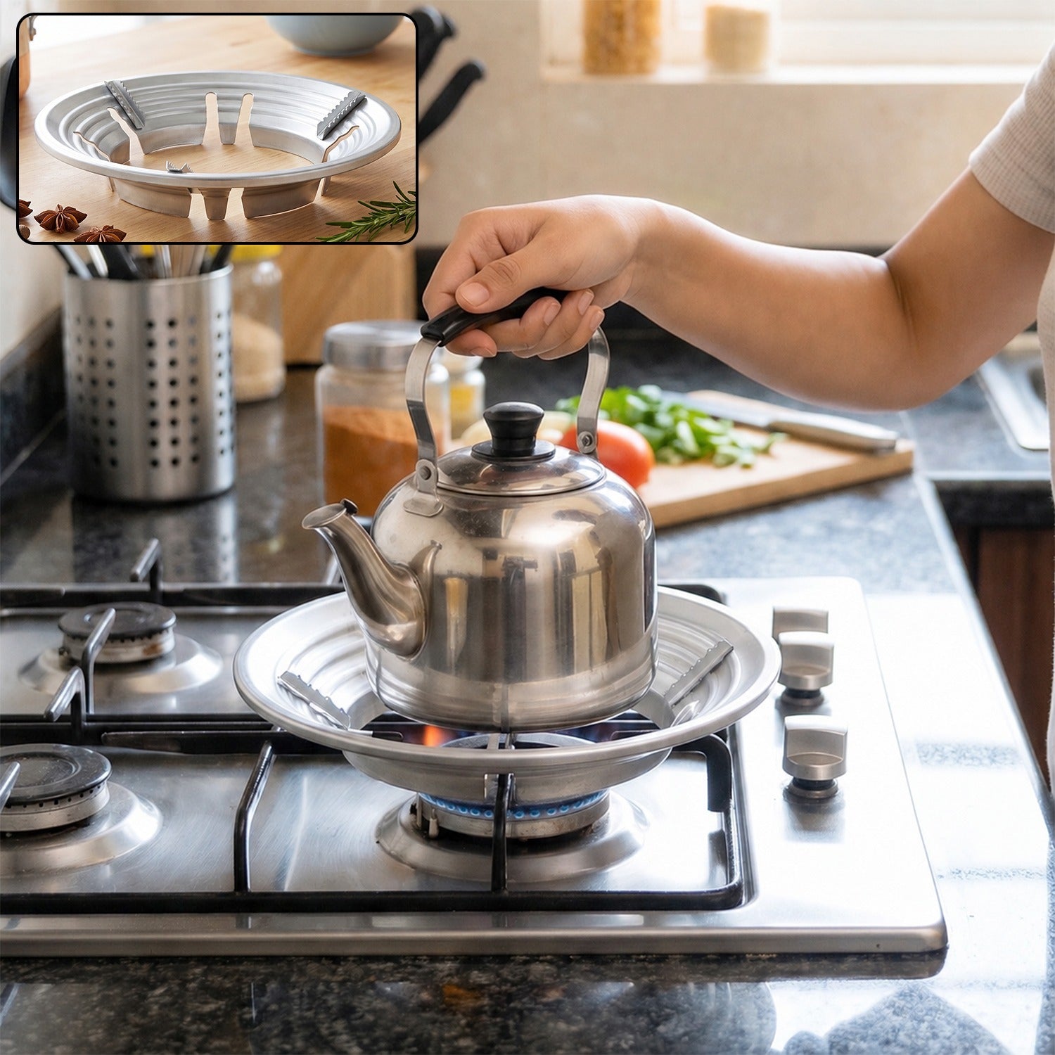 Gas Stove Burner Stand Stainless Steel Wok Support Ring And Trivet (1 Pc)