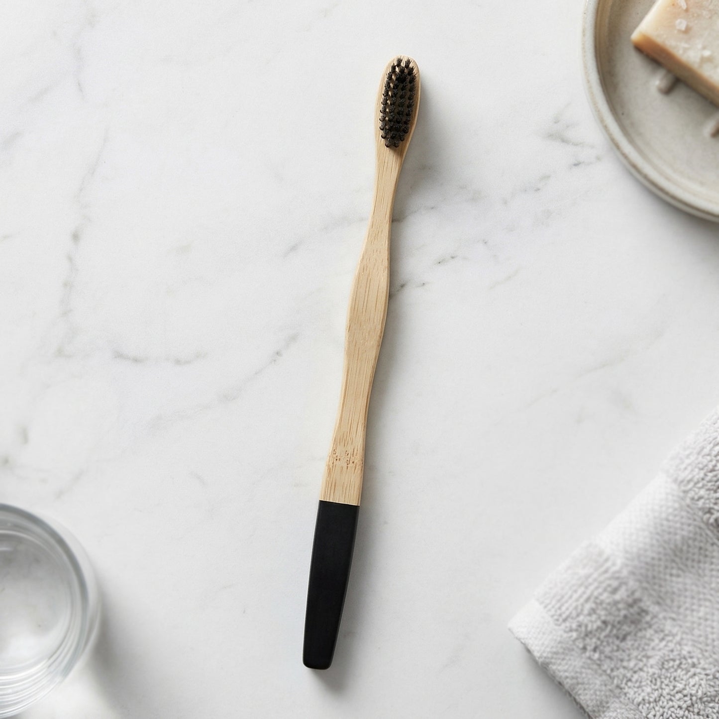 Natural Bamboo Toothbrush With Soft Charcoal Bristles (1 Pc)
