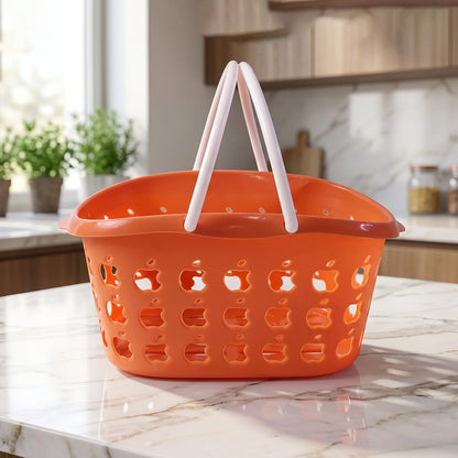 Plastic Storage Basket With Handle For Fruits Vegetables And Shopping (1 Pc)