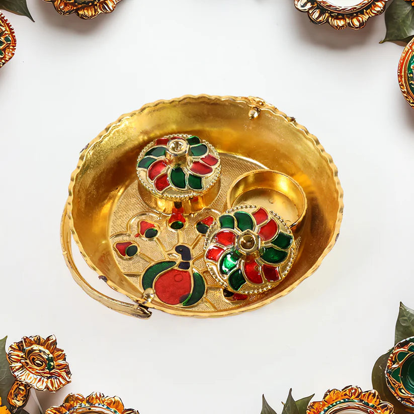 Peacock Meenakari Pooja Tray - (1 Pc)