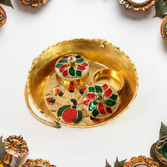 Peacock Meenakari Pooja Tray - (1 Pc)
