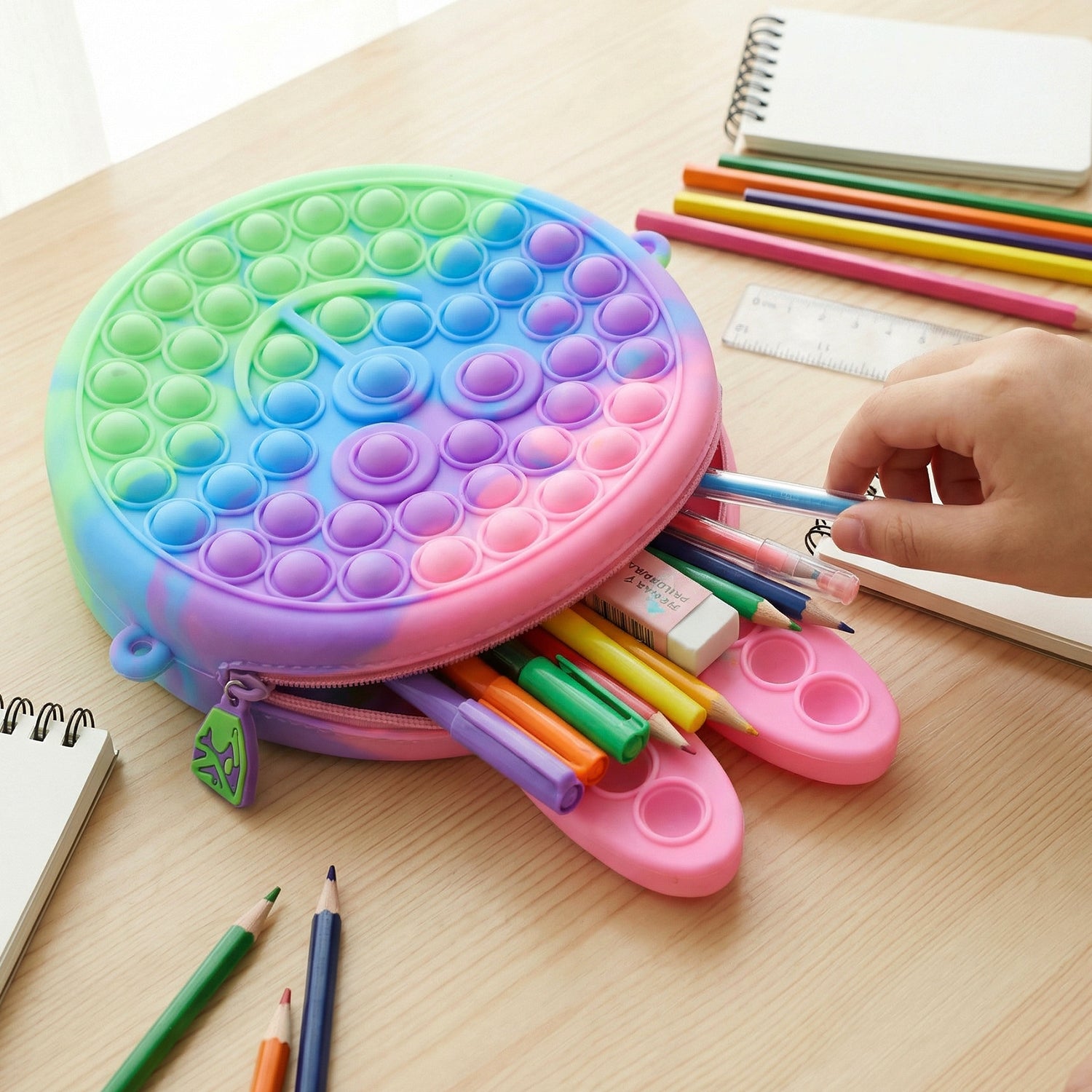 Cute Caterpillar Shape Pop It Silicone Pencil Pouch (1 Pc)