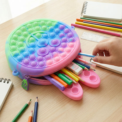 Cute Caterpillar Shape Pop It Silicone Pencil Pouch (1 Pc)