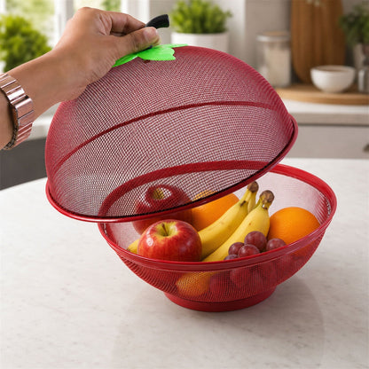 Metal Net Fruit Basket With Apple Shaped Dome Cover For Kitchen Use (1 Pc)