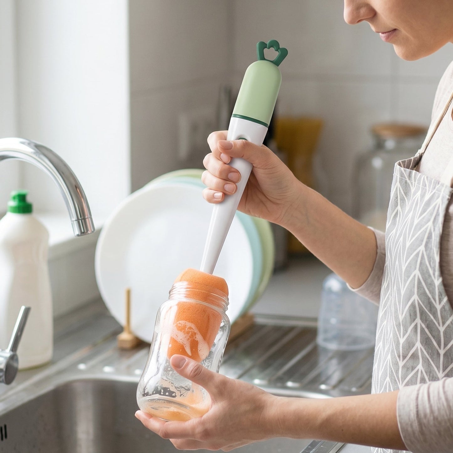 3 In 1 Carrot Bottle Cleaning Brush With Sponge For Cups And Flasks (1 Pc)