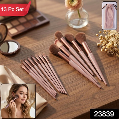 Professional Makeup Brush Set With Pouch Soft Synthetic Bristles (13 Pc Set)
